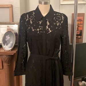 Zara Black lace Elegant Shirt dress with Slip and detachable belt
